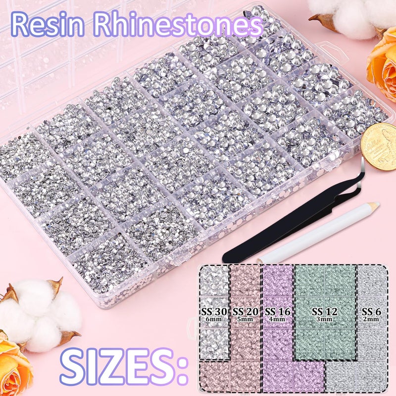 TINKRSTUFF 32000Pcs Resin Rhinestones for Bedazzling, Silver Clear Flatback Gems for Diamond Art, Crystal Bedazzler Kit with 3Pcs 10ml B7000 Jewelry Glue for Nail Art Crafting Clothing Book Makeup - Image 2