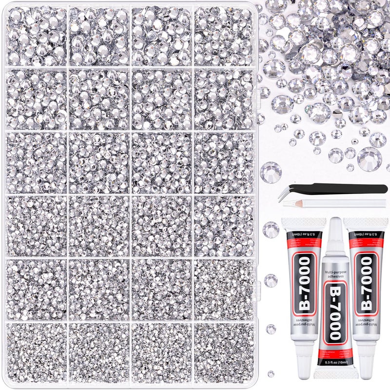 TINKRSTUFF 32000Pcs Resin Rhinestones for Bedazzling, Silver Clear Flatback Gems for Diamond Art, Crystal Bedazzler Kit with 3Pcs 10ml B7000 Jewelry Glue for Nail Art Crafting Clothing Book Makeup - Image 1