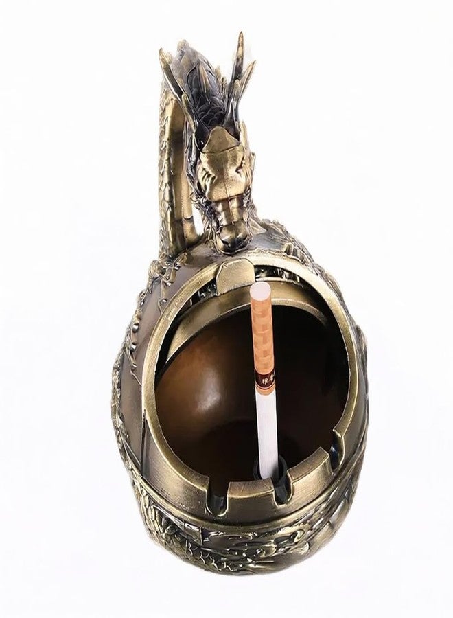 K COOL Vintage Ashtray with Lid for Cigarettes,Metal Windproof Smokeless Odorless Ash Tray Holder for outdoor indoor Decorative Hand-Carved Fancy Gift Ornament for Home Office (NEW Bronze Dragon) - Image 3