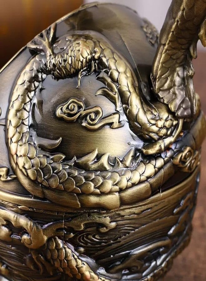 K COOL Vintage Ashtray with Lid for Cigarettes,Metal Windproof Smokeless Odorless Ash Tray Holder for outdoor indoor Decorative Hand-Carved Fancy Gift Ornament for Home Office (NEW Bronze Dragon) - Image 4
