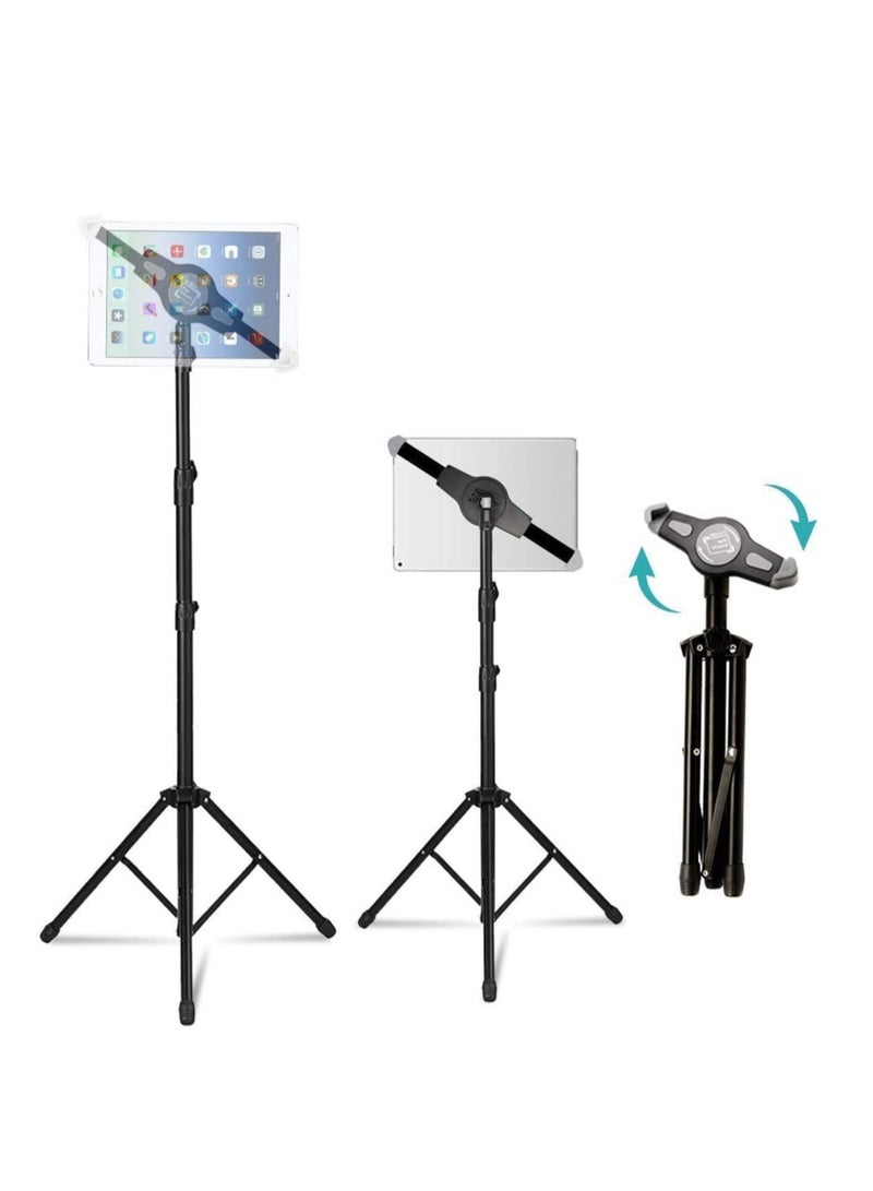 ELTRAZONE حامل ثلاثي القوائم للآيباد والهواتف المحمولة، ارتفاع قابل للتعديل من 20 إلى 60 بوصة مع حامل لوحي دوار 360 درجة لأجهزة iPad Air وiPad Pro والمزيد من الأجهزة اللوحية مقاس 9.5 إلى 14.5 بوصة، يأتي مع حقيبة حمل - Image 1