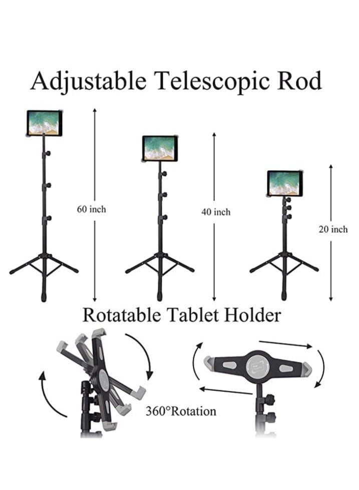 ELTRAZONE حامل ثلاثي القوائم للآيباد والهواتف المحمولة، ارتفاع قابل للتعديل من 20 إلى 60 بوصة مع حامل لوحي دوار 360 درجة لأجهزة iPad Air وiPad Pro والمزيد من الأجهزة اللوحية مقاس 9.5 إلى 14.5 بوصة، يأتي مع حقيبة حمل - Image 3