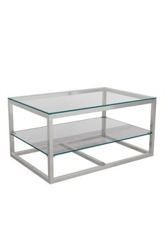 RIGID Stainless Steel Coffee Table with Storage Shelf & Glass Top  45x90x60cm  - Image 2