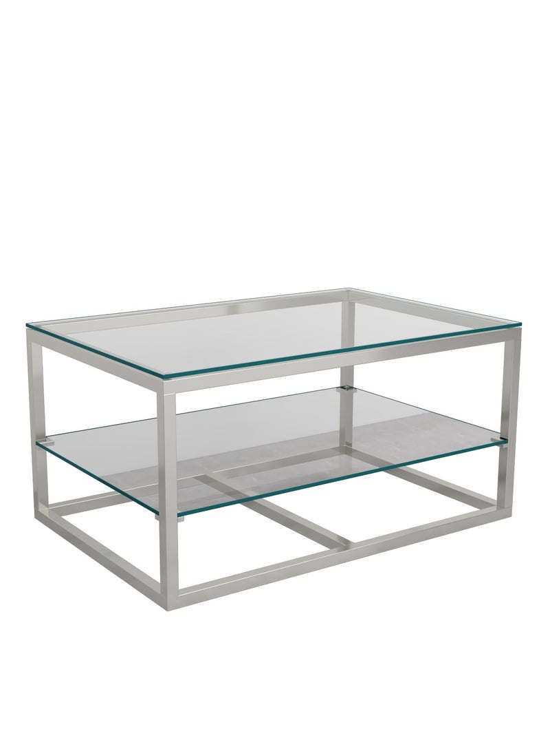 RIGID Stainless Steel Coffee Table with Metal Frame and Glass Top for Living Room, Office | Center Table with Shelf | End Table - Image 2