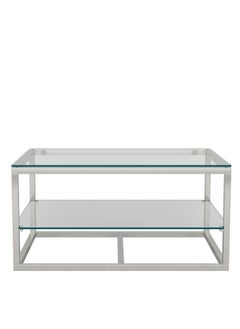 RIGID Stainless Steel Coffee Table with Storage Shelf & Glass Top  45x90x60cm  - Image 3