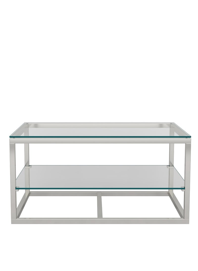 RIGID Stainless Steel Coffee Table with Metal Frame and Glass Top for Living Room, Office | Center Table with Shelf | End Table - Image 3