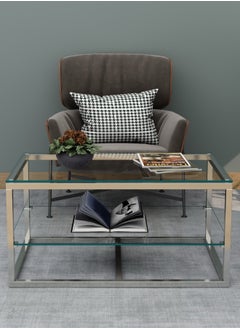 RIGID Stainless Steel Coffee Table with Storage Shelf & Glass Top  45x90x60cm  - Image 4
