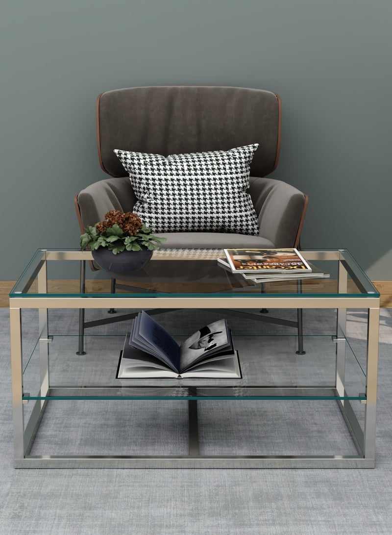 RIGID Stainless Steel Coffee Table with Metal Frame and Glass Top for Living Room, Office | Center Table with Shelf | End Table - Image 4
