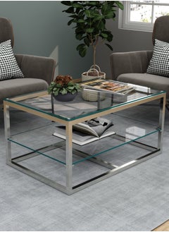 Stainless Steel Coffee Table with Storage Shelf & Glass Top  45x90x60cm - pzsku/Z3D704343093037CDBBC7Z/45/_/1718189314/5f498881-29f7-4dcb-9610-0b26e58c4320