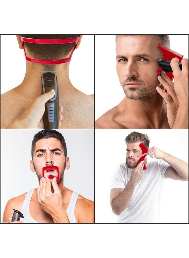OHOH Beard Shaping and Haircut Tool Kit, Includes Beard Guide Shaping Template Tools, Hairline Template Stencil, Mustache Edge Shaving Template, Hairline Shaping Tool Beard Stencil (Red) - Image 1