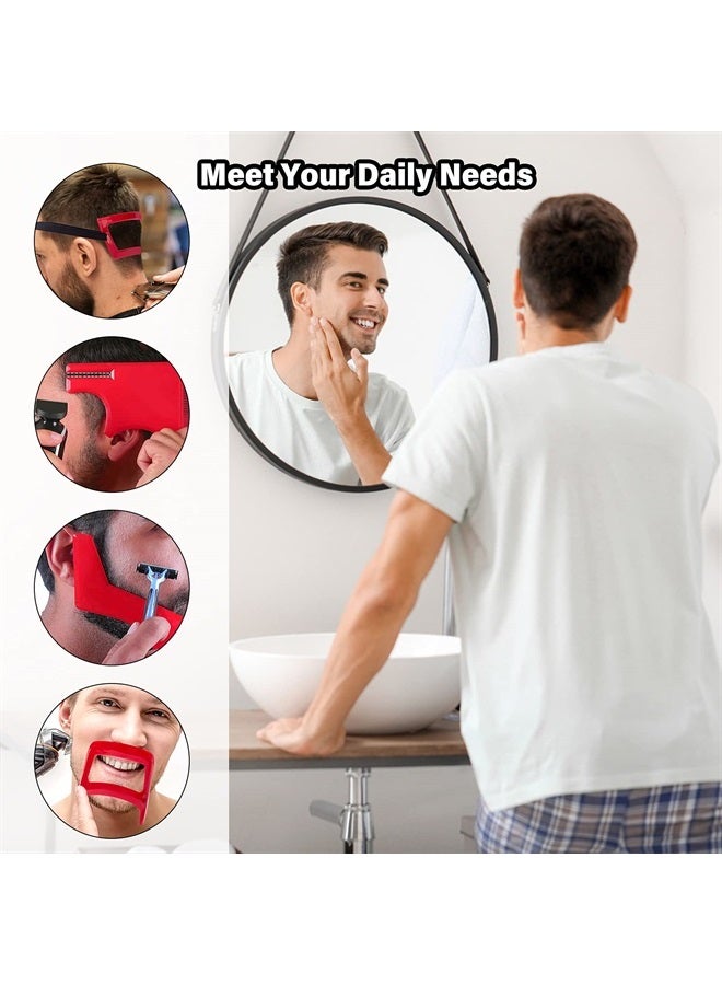 OHOH Beard Shaping and Haircut Tool Kit, Includes Beard Guide Shaping Template Tools, Hairline Template Stencil, Mustache Edge Shaving Template, Hairline Shaping Tool Beard Stencil (Red) - Image 3
