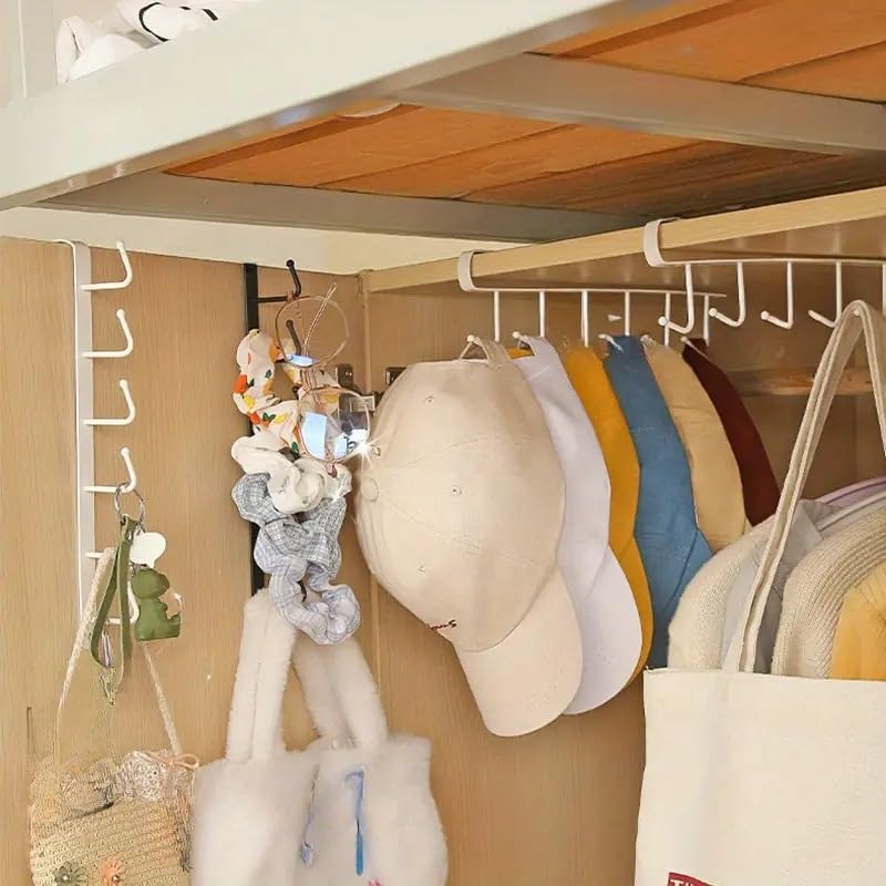 Home Cube 2 Pcs MultiFunction Under The Cabinet 12 Hanging Hook Kitchen Utensil Cupboard Hanger Over The Door Organizer Rack for Scarves Ties Belts Bags Cups Mugs Wine Glasses No Drilling Required - Image 1