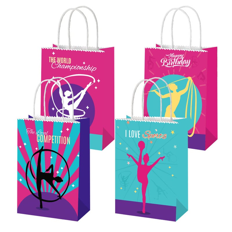 BQK 16 PCS Gymnastics Party Bags With Handles Gymnastics Birthday Party Supplies Gymnastics Party Favors Gymnastics Gifts For Girls Boys Teens Gymnasts Coach Gymnastics Party Decorations - Image 2
