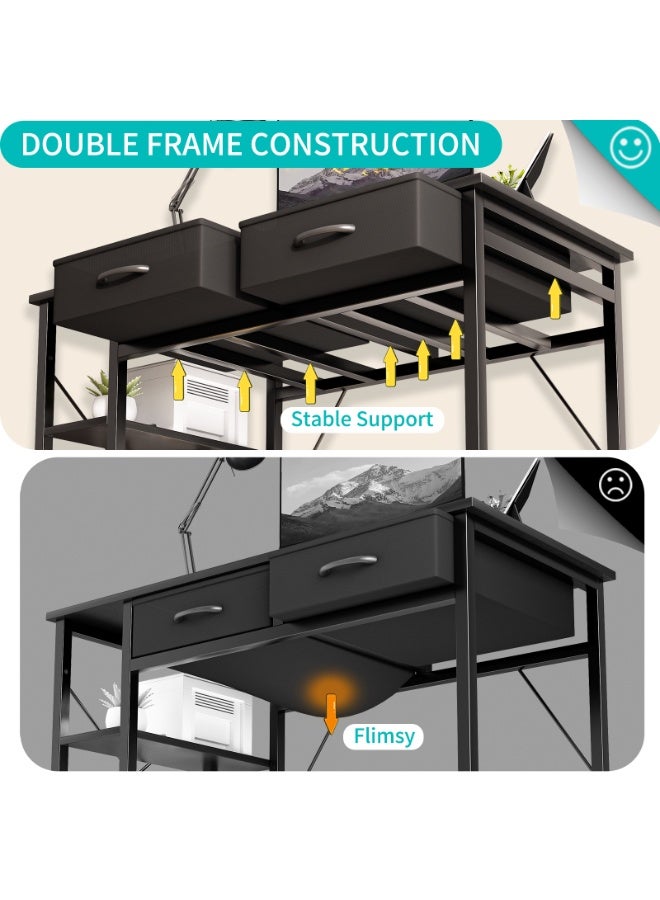 Canadel Office Desk with Monitor Stand & 2 Durable Fabric Drawers, Sturdy Double Frame Computer Table, Waterproof Surface, Heavy-Duty Metal Design, Adjustable Leg Pads - Image 3