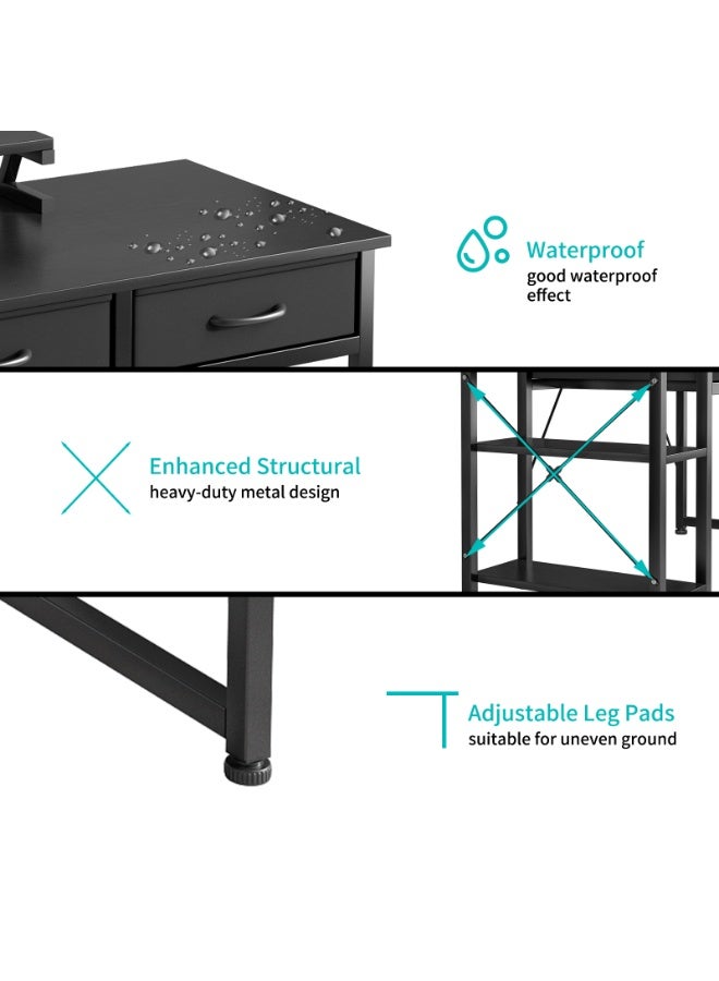 Canadel Office Desk with Monitor Stand & 2 Durable Fabric Drawers, Sturdy Double Frame Computer Table, Waterproof Surface, Heavy-Duty Metal Design, Adjustable Leg Pads - Image 5