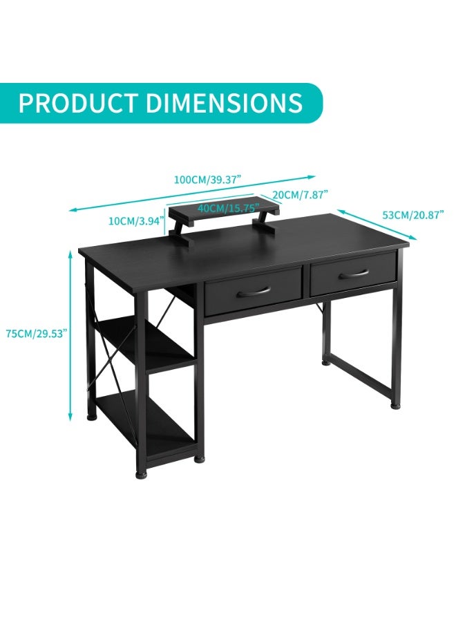 Canadel Office Desk with Monitor Stand & 2 Durable Fabric Drawers, Sturdy Double Frame Computer Table, Waterproof Surface, Heavy-Duty Metal Design, Adjustable Leg Pads - Image 2