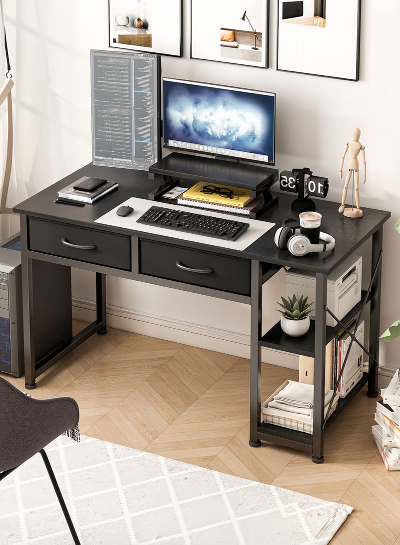 Canadel Office Desk with Monitor Stand & 2 Durable Fabric Drawers, Sturdy Double Frame Computer Table, Waterproof Surface, Heavy-Duty Metal Design, Adjustable Leg Pads - Image 1