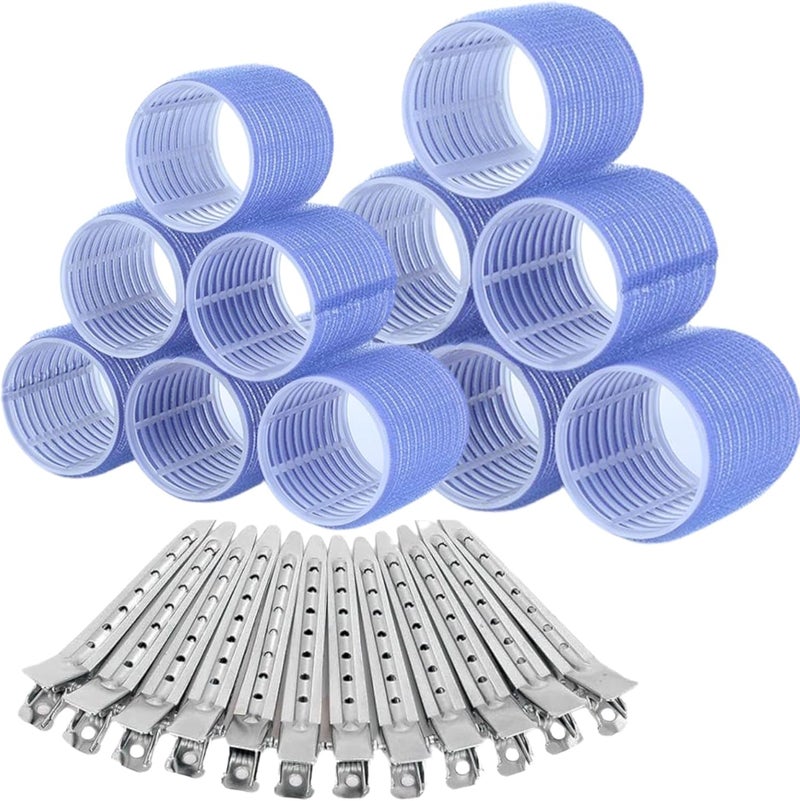 ELAUR 24Pcs Jumbo and Large Hair Rollers Set, 12 Pieces Self Grip Holding Hair Rollers Curlers 55 mm, 45 mm & 12 Pcs Premium Metal Rust-Resistant Soft Clips for Salon Barber Hairdressing Hair Styling - Image 1