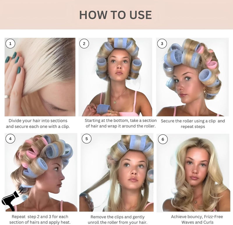 ELAUR 24Pcs Jumbo and Large Hair Rollers Set, 12 Pieces Self Grip Holding Hair Rollers Curlers 55 mm, 45 mm & 12 Pcs Premium Metal Rust-Resistant Soft Clips for Salon Barber Hairdressing Hair Styling - Image 5