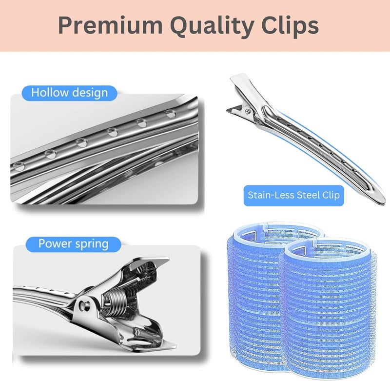 ELAUR 24Pcs Jumbo and Large Hair Rollers Set, 12 Pieces Self Grip Holding Hair Rollers Curlers 55 mm, 45 mm & 12 Pcs Premium Metal Rust-Resistant Soft Clips for Salon Barber Hairdressing Hair Styling - Image 4