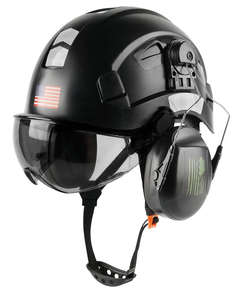 Safety Helmet Hard Hat with Visor and Ear Protection Adjustable Lightweight Vented ABS Work Helmet for Men Women 6Point Suspension ANSI Z891 Approved Ideal for Industrial Construction