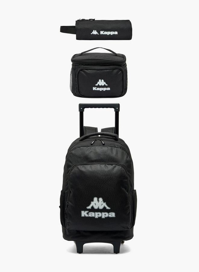 Kappa Logo Print 3-Piece School Trolley Bag Set For Kids 13 Years+ With Lunch Bag And Pencil Pouch - Image 2
