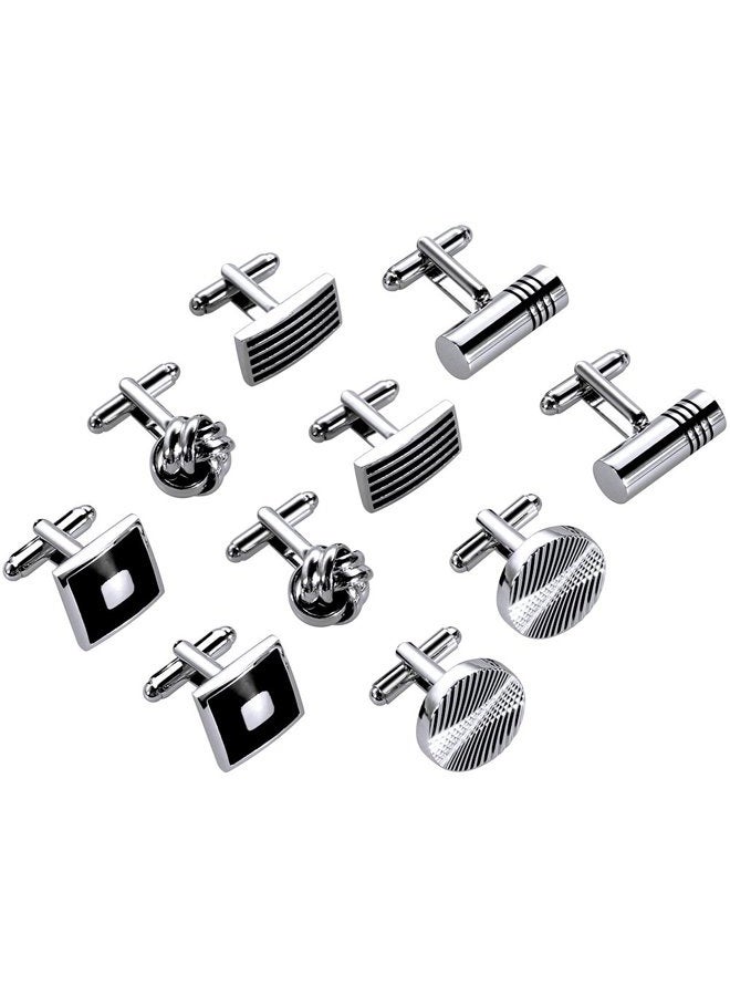 Lictin Men's Cufflinks Cuff Links for Men, Stainless Steel Classic Tone Cufflinks Black Striped Cuff Links Shirt Suit Cufflinks, 5 Pairs - Image 1