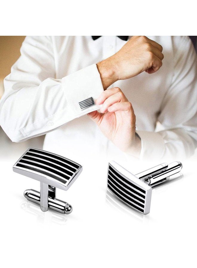 Lictin Men's Cufflinks Cuff Links for Men, Stainless Steel Classic Tone Cufflinks Black Striped Cuff Links Shirt Suit Cufflinks, 5 Pairs - Image 2