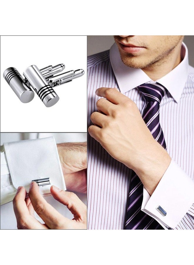 Lictin Men's Cufflinks Cuff Links for Men, Stainless Steel Classic Tone Cufflinks Black Striped Cuff Links Shirt Suit Cufflinks, 5 Pairs - Image 3