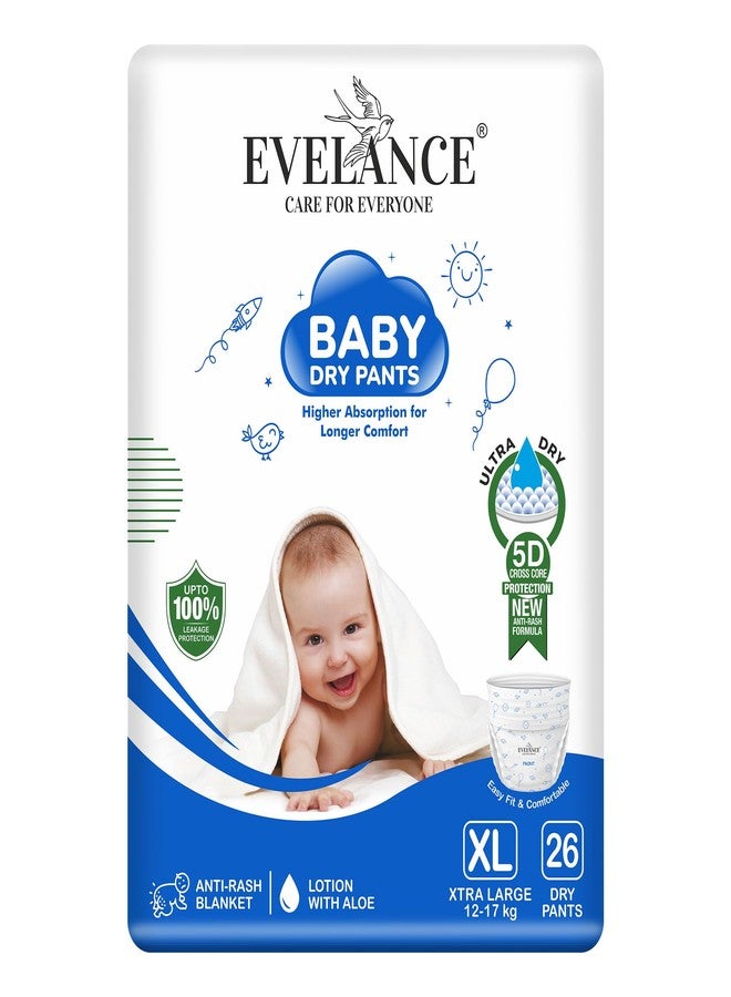 EVELANCE Baby Diaper Pants with Snug Fit, Ultra Soft Cottony Feel, Fast Absorption, and Anti-Leak Protection for All-Day Dryness | NB | 12-17 kg | 26 Count (XL) - Image 1
