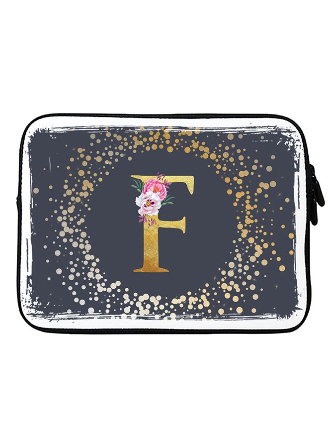 Stylizedd Laptop Sleeve Bag for Macbook 13, 14, 15, 16 inch- Custom Monogram Initial Letter Floral Pattern Alphabet - F  (Grey) - Image 1