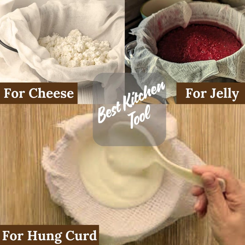 Manushya Life Manushya Life 100% Muslin Cheese Cloth Ideal for Making Cheese, Jellies, Yogurt & Many More... Durable, Reusable, Multipurpose Strainer… (20" x 20")  - Image 4
