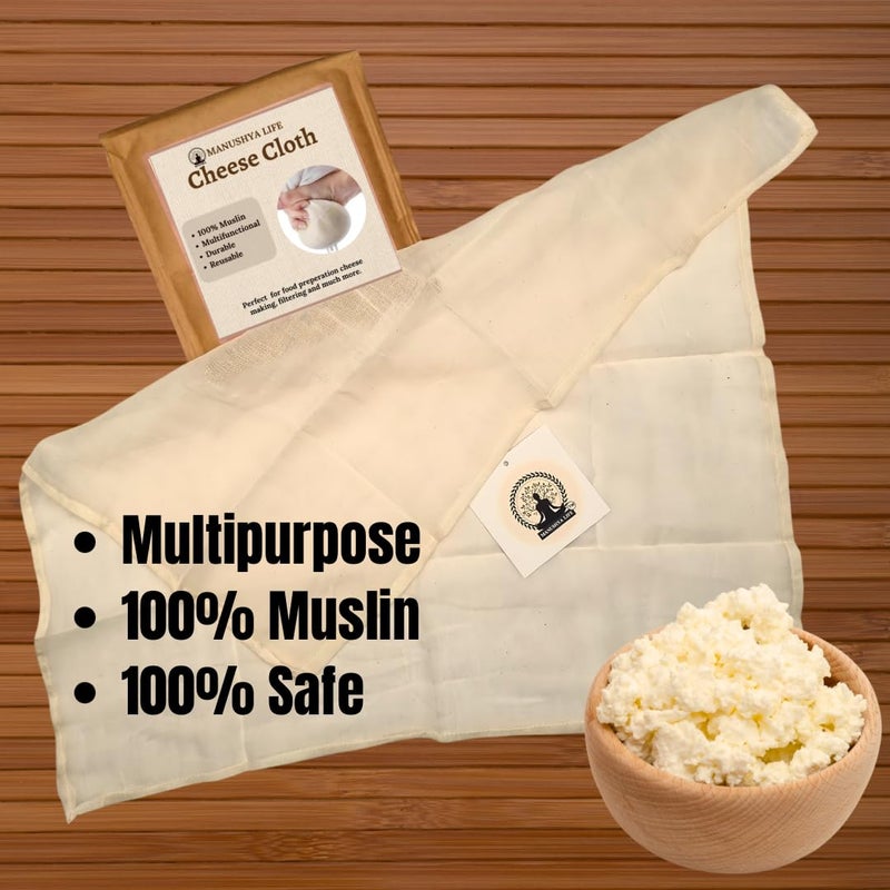 Manushya Life Manushya Life 100% Muslin Cheese Cloth Ideal for Making Cheese, Jellies, Yogurt & Many More... Durable, Reusable, Multipurpose Strainer… (20" x 20")  - Image 5