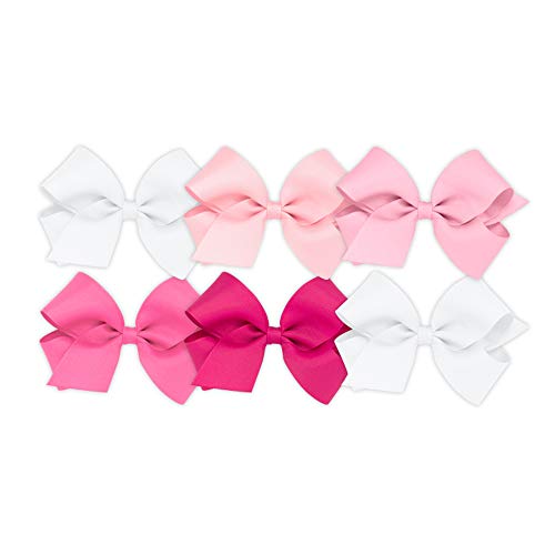 Wee Ones Girls' Medium Bow 6 pc Set Solid Grosgrain Variety Pack on a WeeStay Clip - White, Light Pink, Pearl, Hot Pink, Shocking Pink,One Size - Image 1