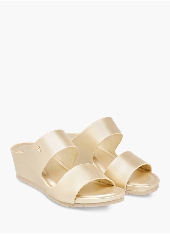 Le Confort Womens Solid Strap Wedge Slide Sandals With Slip On Closure  - Image 2