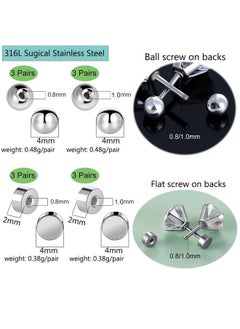 VOLUKA 6 Pairs Screw Ball Backs & 6 Pairs Flatbacks 316L Sugical Stainless Steel Earring Backings Replacement Hypoallergenic For Secure Comfortable Screw Post Studs Findings Stoppers (Pack Of 12)  - Image 2
