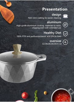 X spring 10-Piece Kitchen Cookware set, Casserole Set And Frying Pan With Non Stick Cookware sets ,Finish Glass lid PFOA-Free  20-24-28-32 cm (Deep Stockpot) + 28 cm (deep Frying Pan)（Grey）  - Image 3
