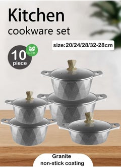 X spring 10-Piece Kitchen Cookware set, Casserole Set And Frying Pan With Non Stick Cookware sets ,Finish Glass lid PFOA-Free  20-24-28-32 cm (Deep Stockpot) + 28 cm (deep Frying Pan)（Grey）  - Image 1