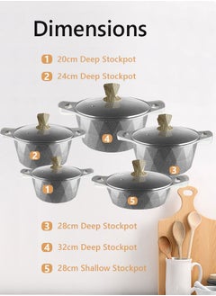X spring 10-Piece Kitchen Cookware set, Casserole Set And Frying Pan With Non Stick Cookware sets ,Finish Glass lid PFOA-Free  20-24-28-32 cm (Deep Stockpot) + 28 cm (deep Frying Pan)（Grey）  - Image 2