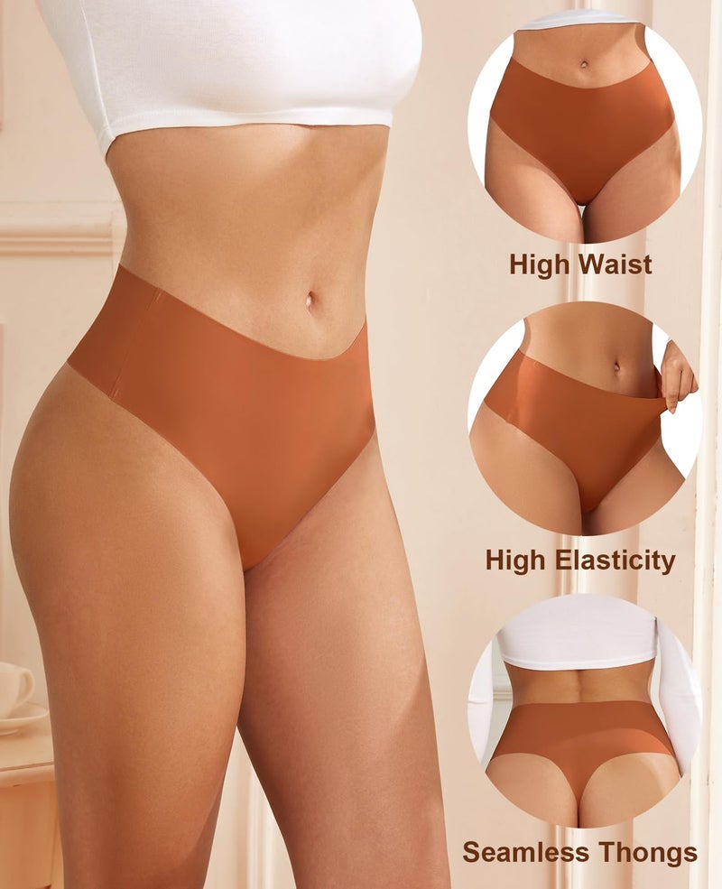 oshkang No Show Thongs for Womens High Waisted Seamless for Women Underwear Sexy Breathable Panties 6 Pack - Image 3