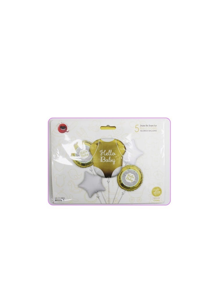 PARTY FUN Hello Baby Golden Balloon 5pcs Gilded Elegance for Celebrating New Beginnings - Image 3