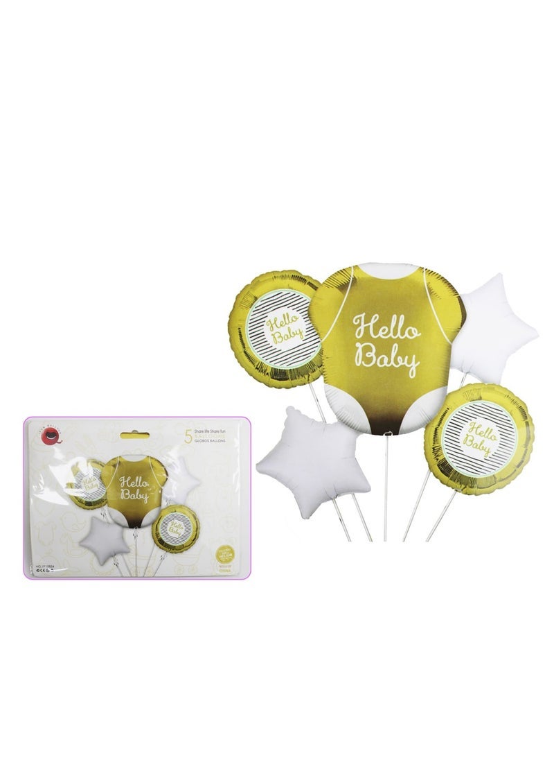 PARTY FUN Hello Baby Golden Balloon 5pcs Gilded Elegance for Celebrating New Beginnings - Image 2