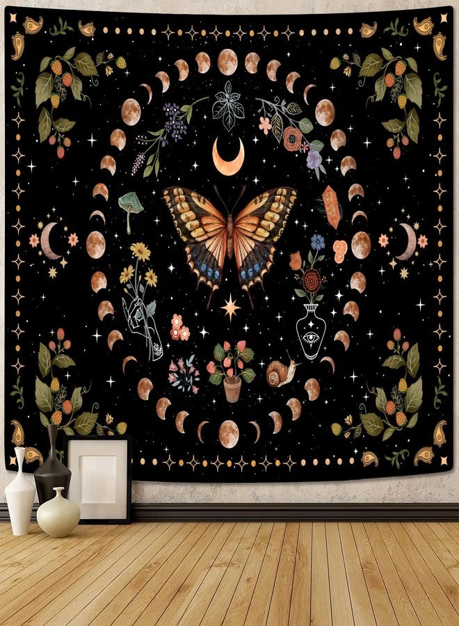 Aipon Yellow Butterfly Moon Flower Tapestry Botanical Floral Plant Boho Tapestry for Bedroom Aesthetic Vintage Tapestries Wall Hanging for Living Room Dorm (36.00'' × 48.00'', Yellow) - Image 4