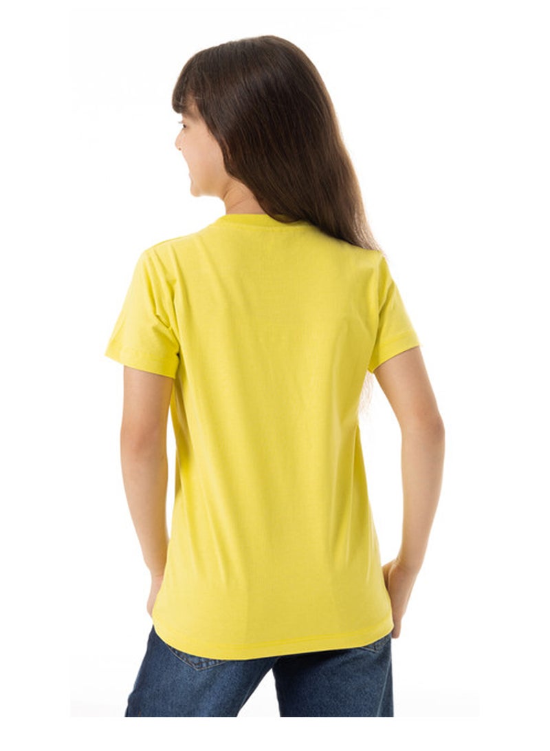 Andora "Be Happy" Printed Pattern Cotton Girls T-Shirt - Yellow - Image 3