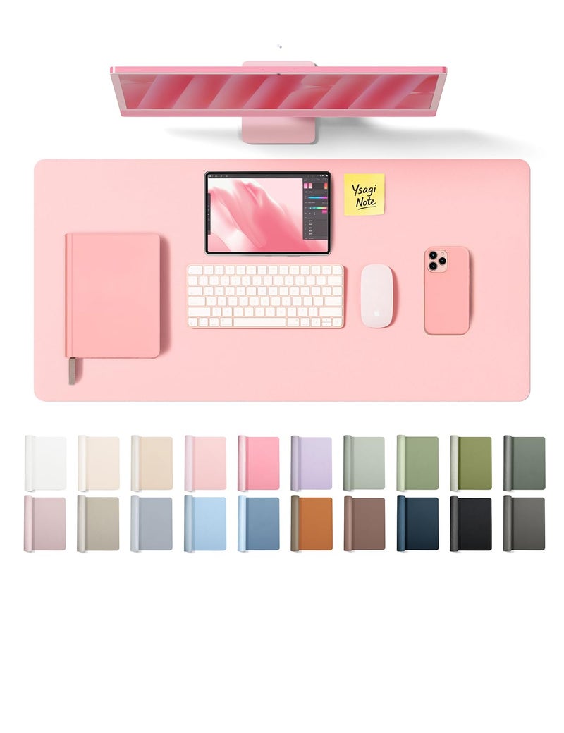 YSAGi Leather Desk Protector, Office Mat, Large Mouse Mat, Non-Slip PU Leather Blotter, Laptop Desk Pad, Waterproof Writing Pad for Office and Home (Light Pink, 31.5" x 15.8") - Image 1