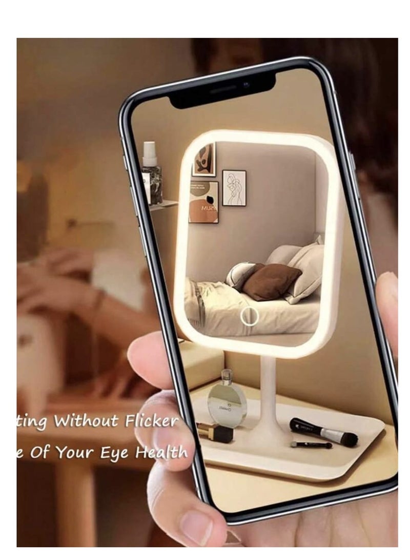 مرآة مكياج بإضاءة LED ، مرآة تجميل مع إضاءة ، 3 أوضاع إضاءة ، تحكم باللمس ، حامل محمول وقابل للطي ، مرآة مكياج إضاءة لرحلة السفر ، مرآة تجميل وتجميل مع إضاءة ، بطارية قابلة لإعادة الشحن 2400 مللي أمبير ، مرآة مكياج محمولة بإضاءة LED - Image 5