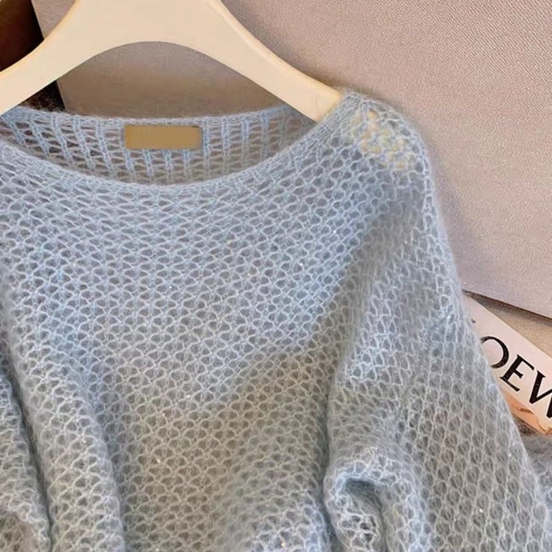 Women's Sleeveless Knit Sweater with Round Neck and Lace Design - Image 3