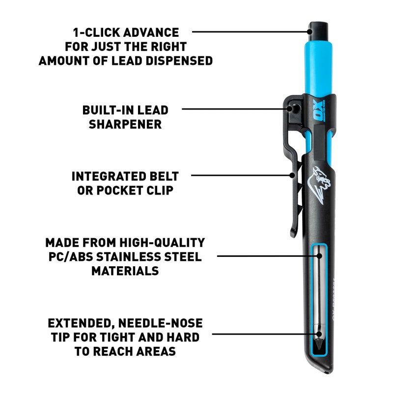 Ox مجموعة أقلام النجارة من OX Tools - قلم بناء ثقيل مع عبوة 10X 2.8mm من الرصاص، مشبك حزام، مبراة، وحامل - قلم نجارة ميكانيكي دقيق - أقلام النجارة - Image 2