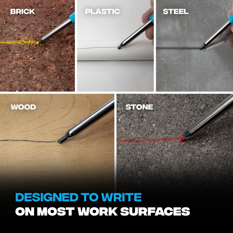 Ox مجموعة أقلام النجارة من OX Tools - قلم بناء ثقيل مع عبوة 10X 2.8mm من الرصاص، مشبك حزام، مبراة، وحامل - قلم نجارة ميكانيكي دقيق - أقلام النجارة - Image 5