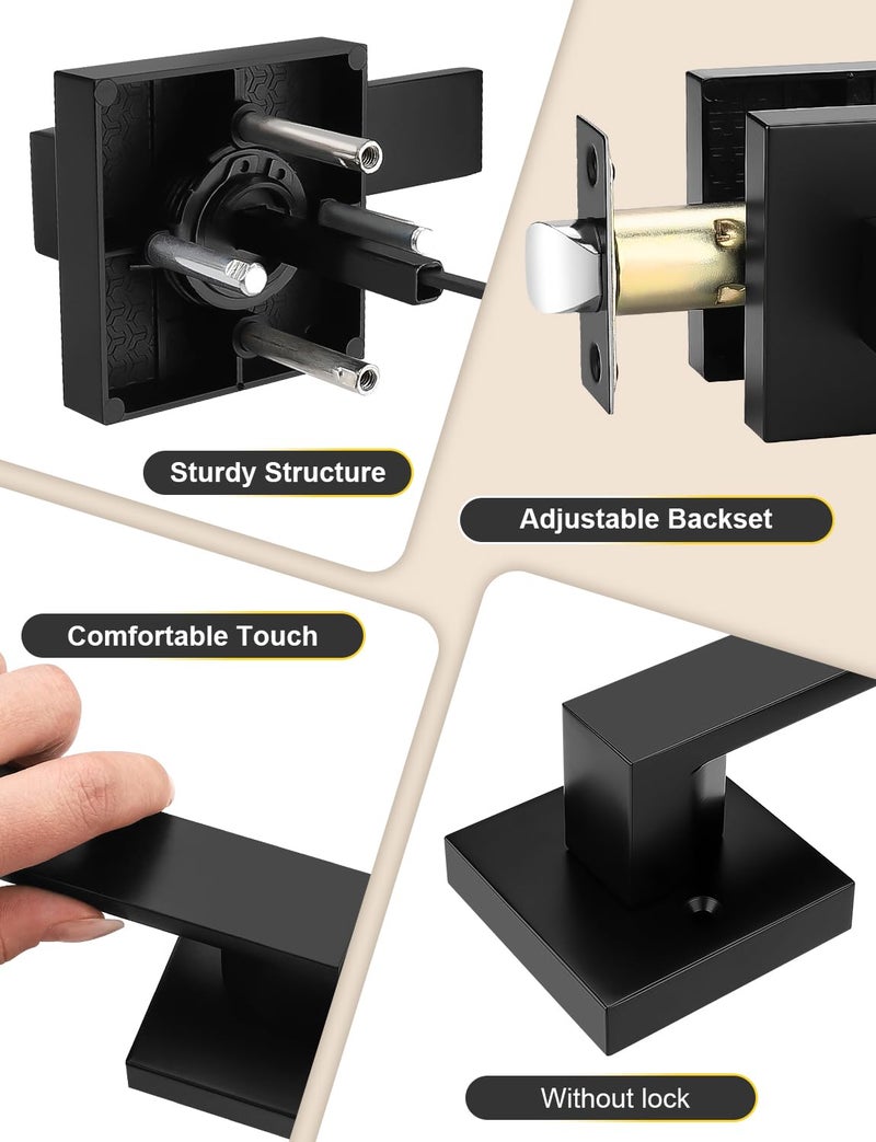 Tinewa 10 Pack Square Black Door Handles Interior, No Lock Passage Door Lever for Left or Right Handing, Heavy Duty Matte Black Closet Door Handle Sets - Image 4